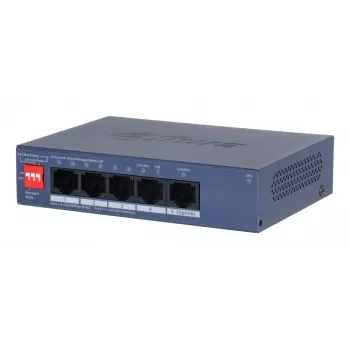 Dahua Technology CS4005-4ET1GT-36 valdomas L2 tinklo jungiklis su PoE, 4 PoE prievadai, Gigabit Ethernet, mėlynas