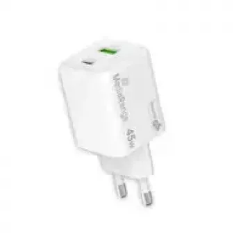 MediaRange MRMA113-2 USB-C 45W AC sieninis įkroviklis išmaniesiems telefonams ir planšetėms, baltas, įėjimas 100–240V