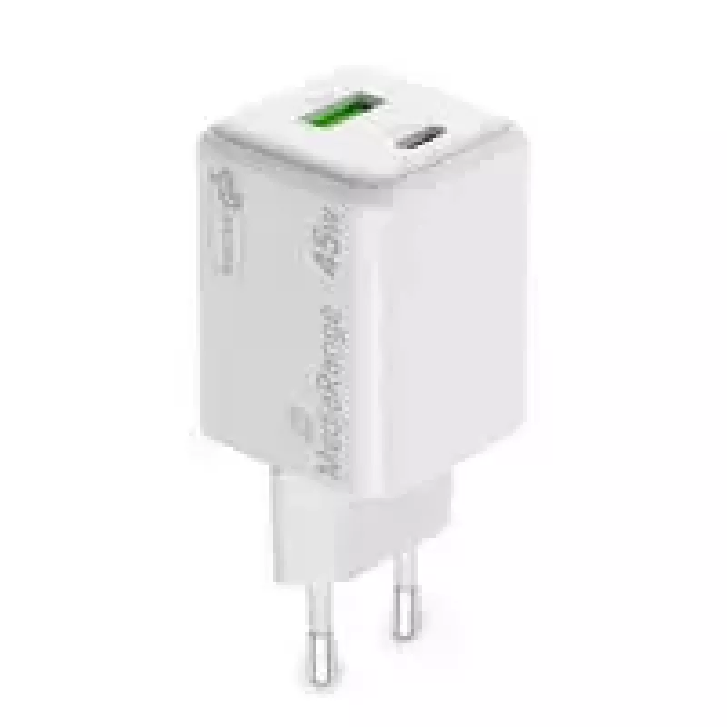MediaRange MRMA113-2 USB-C 45W AC sieninis įkroviklis išmaniesiems telefonams ir planšetėms, baltas, įėjimas 100–240V