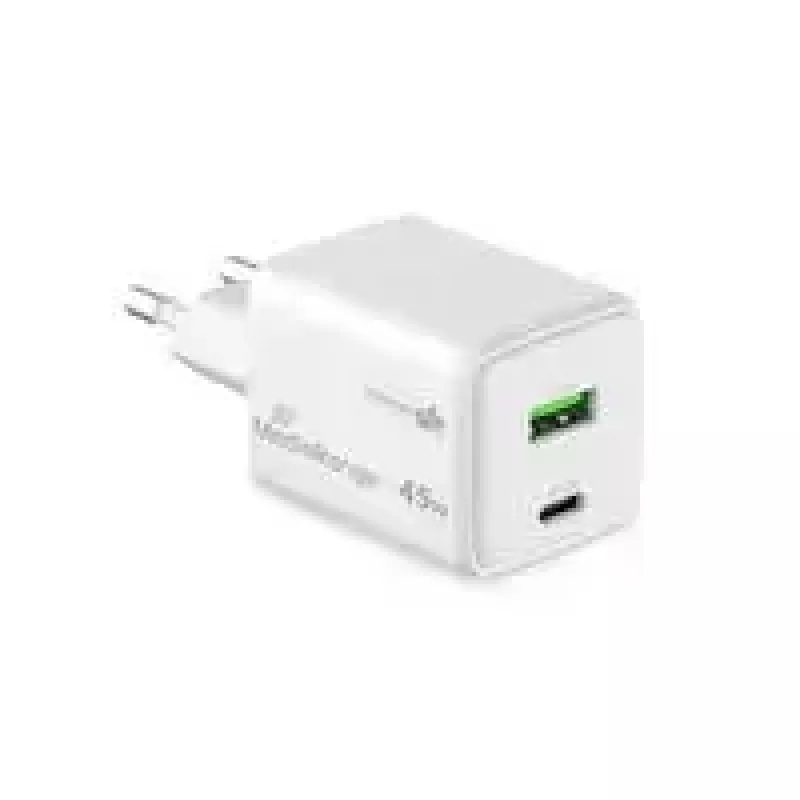 MediaRange MRMA113-2 USB-C 45W AC sieninis įkroviklis išmaniesiems telefonams ir planšetėms, baltas, įėjimas 100–240V