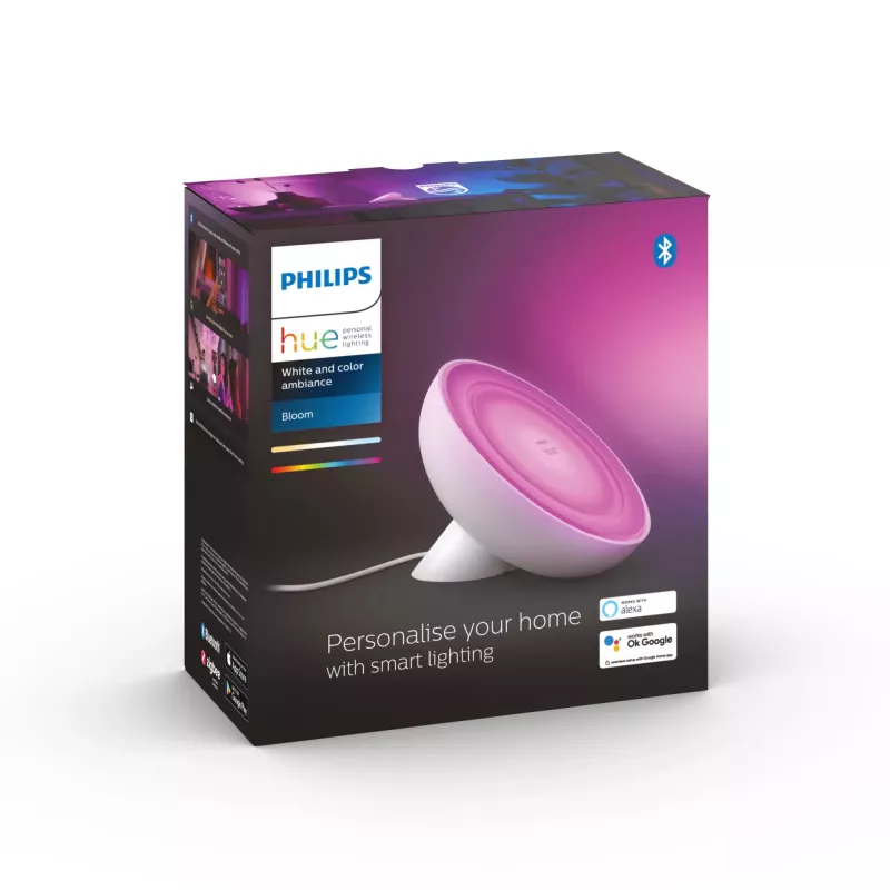 Philips Hue Bloom stalinė lempa su baltos ir spalvotos šviesos funkcija, išmanioji lempa, ZigBee, balta, integruotas LED, metalas, nekeičiama lemputė