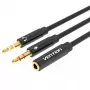 Garso adapterio laidas Vention 2×3,5 mm kištukas į 4 kontaktų 3,5 mm lizdą, 0,3 m, juodas