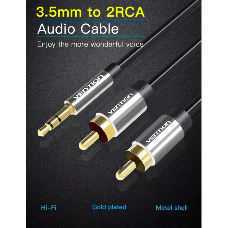Garso laidas Vention 3,5 mm TRRS (kištukas) į 2×RCA (kištukai), 2 m, juodas