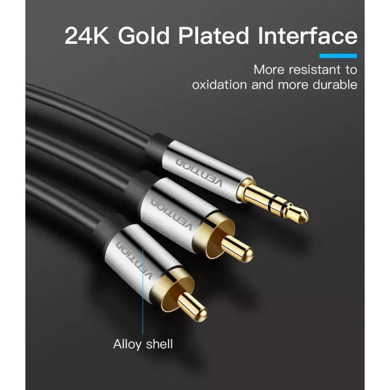 Garso laidas Vention 3,5 mm TRRS (kištukas) į 2×RCA (kištukai), 2 m, juodas