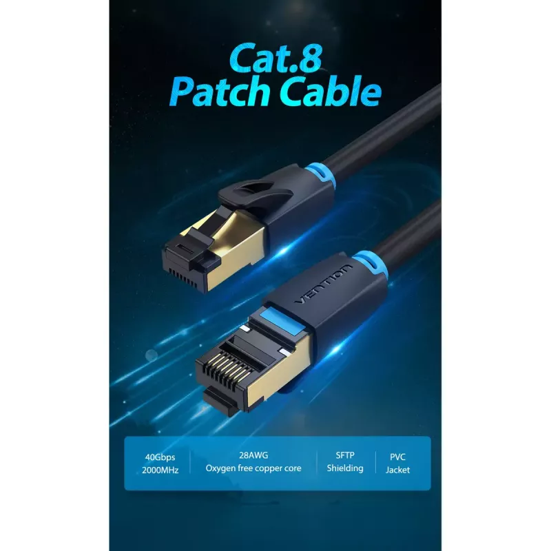 Vention Cat.8 SFTP Patch Laidas 0,5 m Juodas RJ-45 Auksuoti Kontaktai