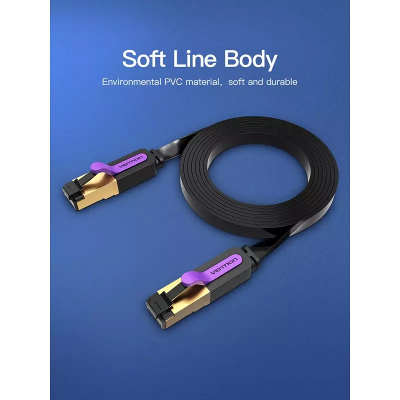 Vention Flat Cat.7 Patch Cable 3M juodas tinklo laidas