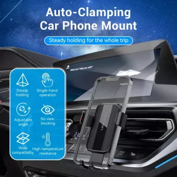 Vention KCTB0 automatiškai užsifiksuojantis telefono laikiklis automobiliui, juodas