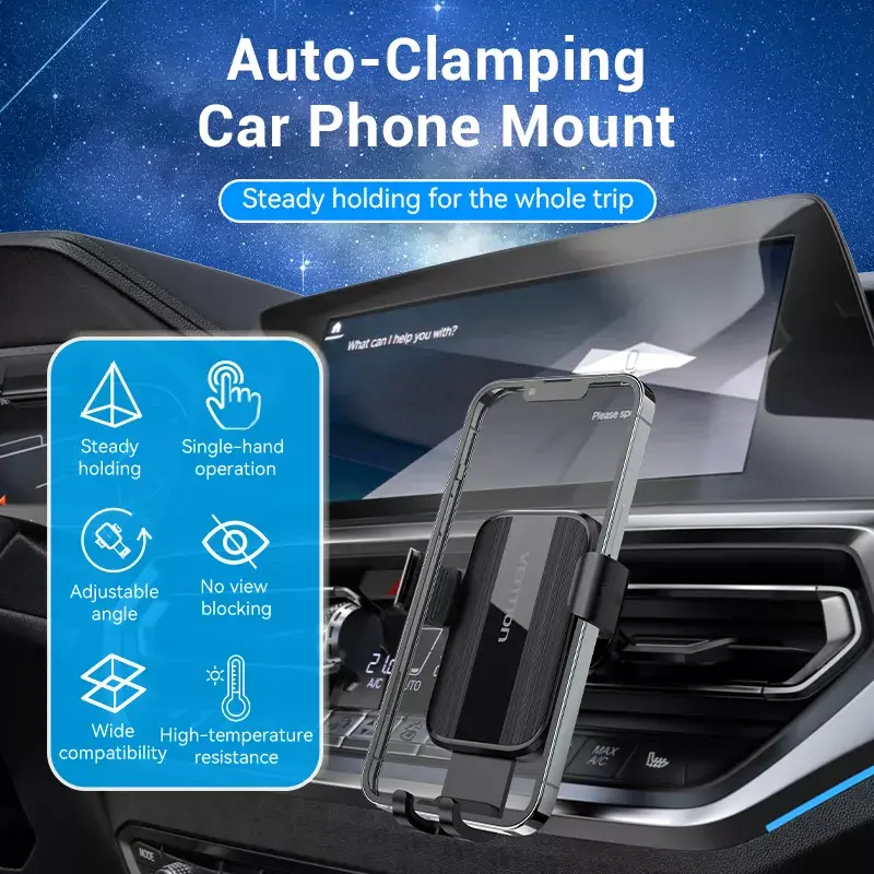 Vention KCTB0 automatiškai užsifiksuojantis telefono laikiklis automobiliui, juodas