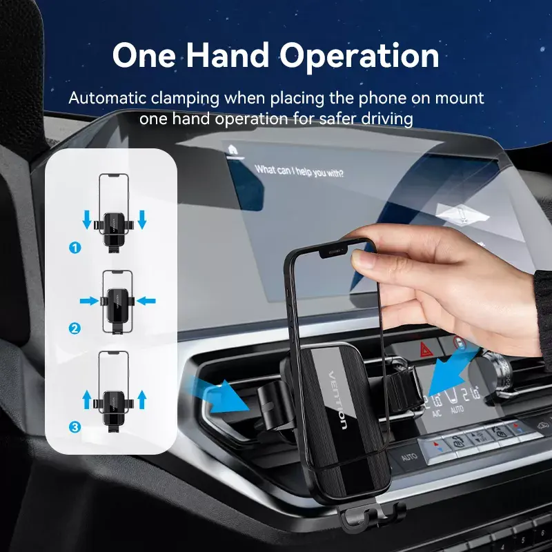 Vention KCTB0 automatiškai užsifiksuojantis telefono laikiklis automobiliui, juodas