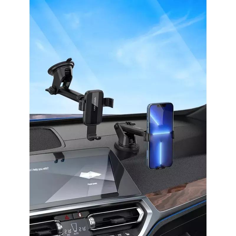 Automobilinis laikiklis telefonui Vention KCOB0 – automatinis užspaudimas, siurbtukas, juodas, 73 mm plotis, 117,6 mm aukštis