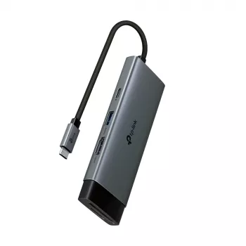 USB Type-C centrinis įrenginys TP-Link UH7021C — HDMI, USB 3.2 Gen1, USB 2.0, SD/microSD, 5000 Mbit/s, aliuminis juodas