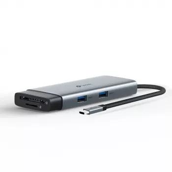 USB Type-C centrinis įrenginys TP-Link UH7021C — HDMI, USB 3.2 Gen1, USB 2.0, SD/microSD, 5000 Mbit/s, aliuminis juodas
