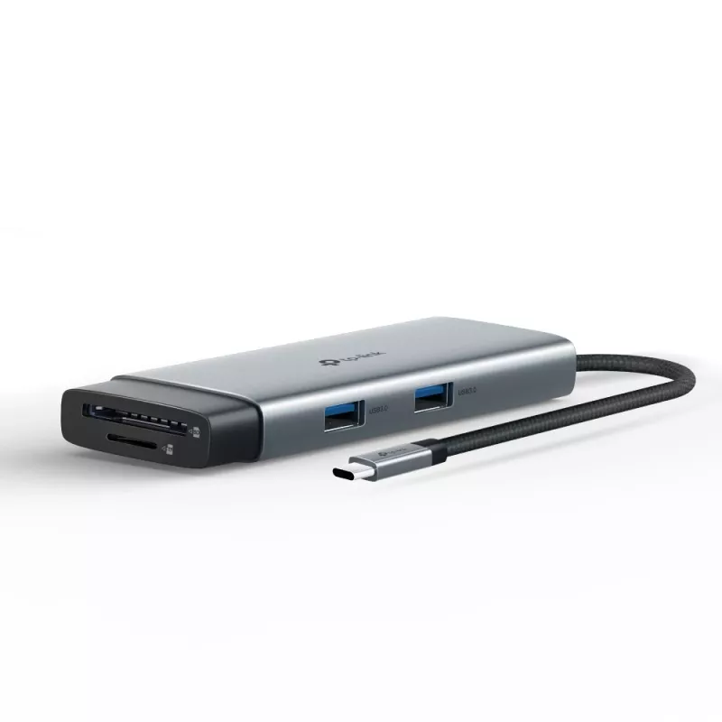 USB Type-C centrinis įrenginys TP-Link UH7021C — HDMI, USB 3.2 Gen1, USB 2.0, SD/microSD, 5000 Mbit/s, aliuminis juodas