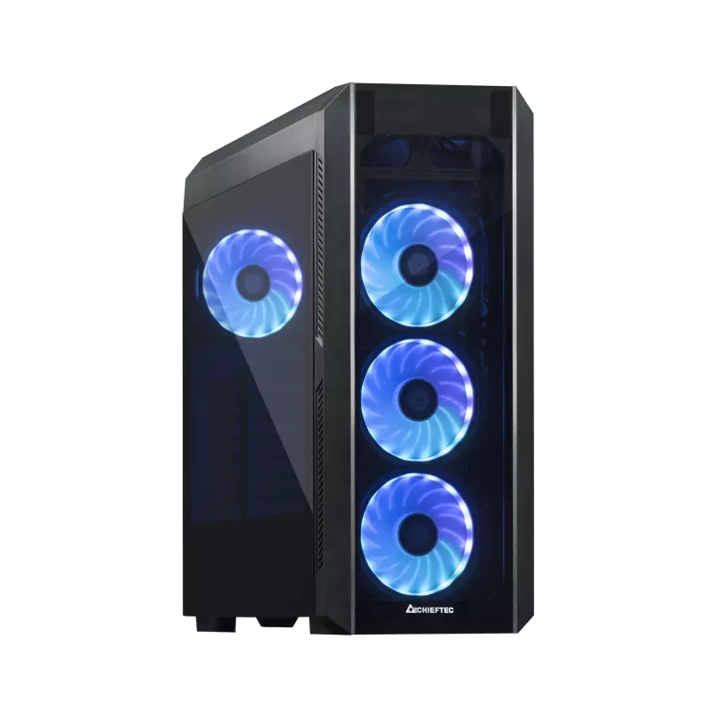 Korpusas CHIEFTEC Scorpion 3 GL-03B-OP — bokštinis ATX/Micro-ATX/Mini-ITX, grūdintas stiklas, 3×120 mm priekiniai ventiliatoriai