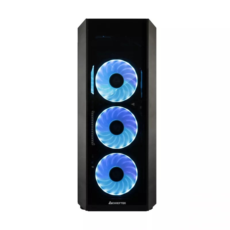 Korpusas CHIEFTEC Scorpion 3 GL-03B-OP — bokštinis ATX/Micro-ATX/Mini-ITX, grūdintas stiklas, 3×120 mm priekiniai ventiliatoriai