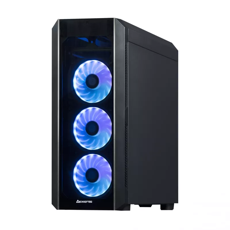 Korpusas CHIEFTEC Scorpion 3 GL-03B-OP — bokštinis ATX/Micro-ATX/Mini-ITX, grūdintas stiklas, 3×120 mm priekiniai ventiliatoriai