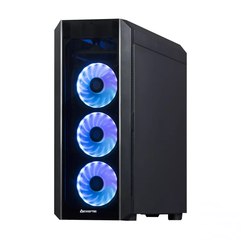 Korpusas CHIEFTEC Scorpion 3 GL-03B-OP — bokštinis ATX/Micro-ATX/Mini-ITX, grūdintas stiklas, 3×120 mm priekiniai ventiliatoriai