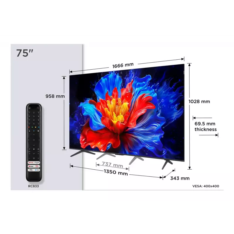 Televizorius TCL P8K 75 colių 4K QLED HDR