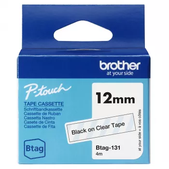 Juosta etiketėms Brother BTAG-131 juoda ant skaidrios 1,2 cm 4 m