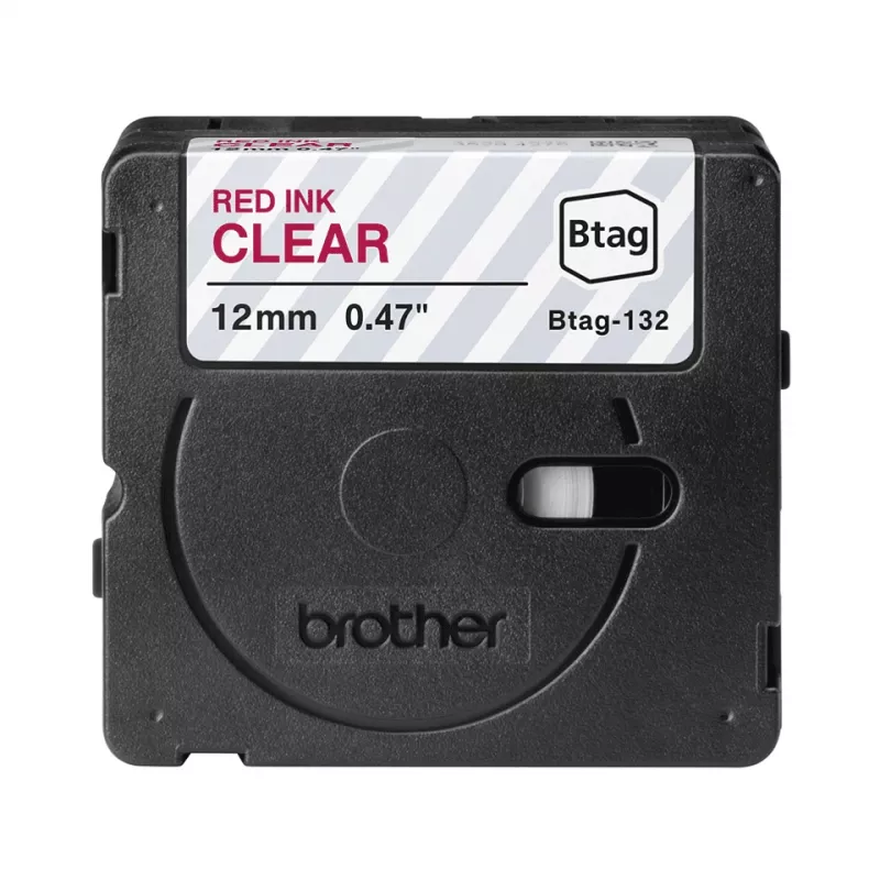Lipnių etikečių juostelė Brother BTAG-132 raudona ant skaidraus 1,2 cm 4 m