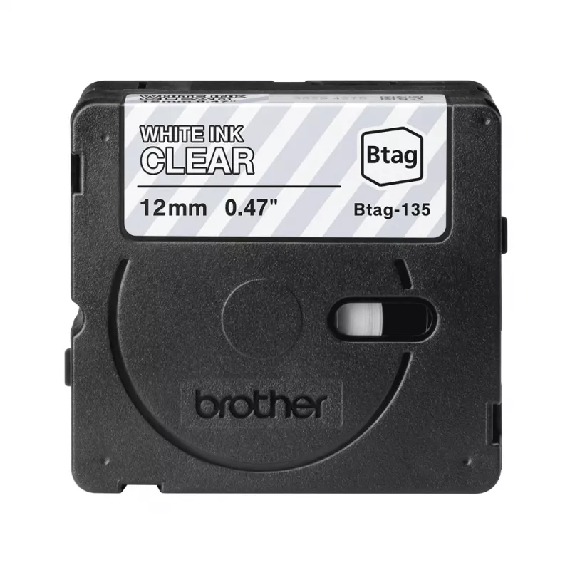Lipnių etikečių juostelė Brother BTAG-135 balta ant skaidraus 1,2 cm 4 m