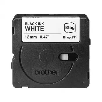 Brother BTAG-231 lipni juostelė etiketėms, juoda ant baltos, 1,2 cm, 4 m
