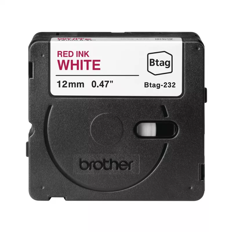Juosta etiketėms Brother BTAG-232 raudona ant baltos 1,2 cm 4 m