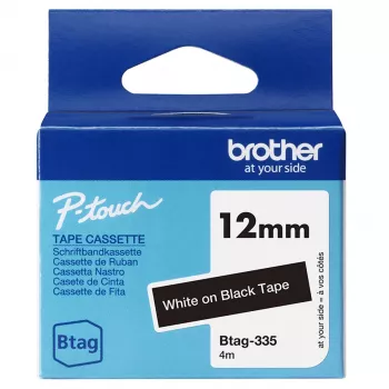 Etikečių juostelė Brother BTAG-335 balta ant juodo 1.2 cm 4 m