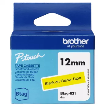 Juosta etiketėms Brother BTAG-631 juoda ant geltonos 1,2 cm 4 m
