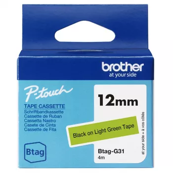 Brother BTAG-G31 juostelė etiketėms, juoda ant žalios, 1,2 cm, 4 m