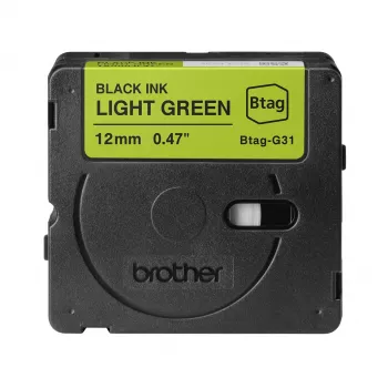 Brother BTAG-G31 juostelė etiketėms, juoda ant žalios, 1,2 cm, 4 m