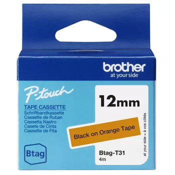 Juosta etiketėms Brother BTAG-T31 Juoda ant oranžinės 1,2 cm 4 m