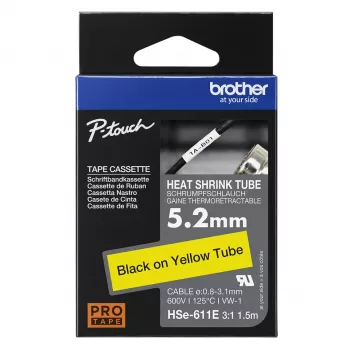 Spausdintuvo juostelė Brother HSE-211E juoda 5,2 mm x 1,5 m