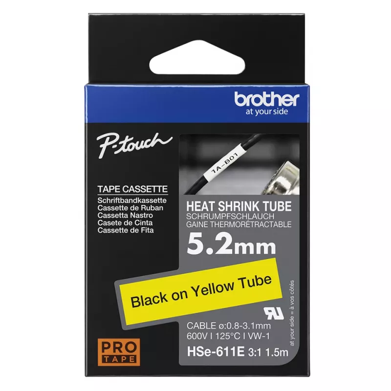 Spausdintuvo juostelė Brother HSE-211E juoda 5,2 mm x 1,5 m