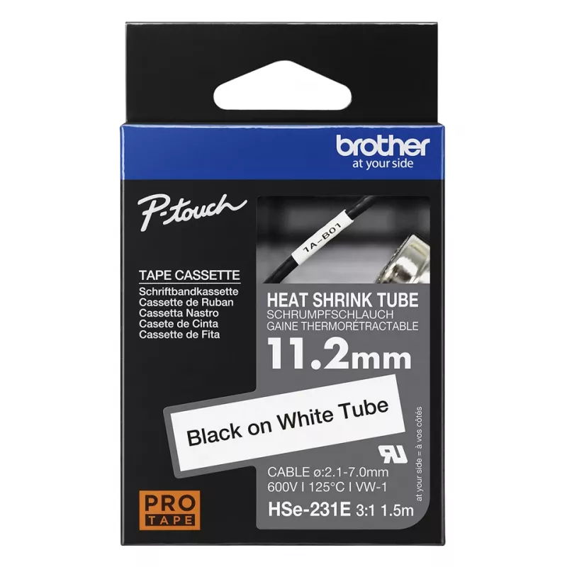 Termosusitraukianti juostelė kabeliams Brother HSe-231E juoda ant baltos