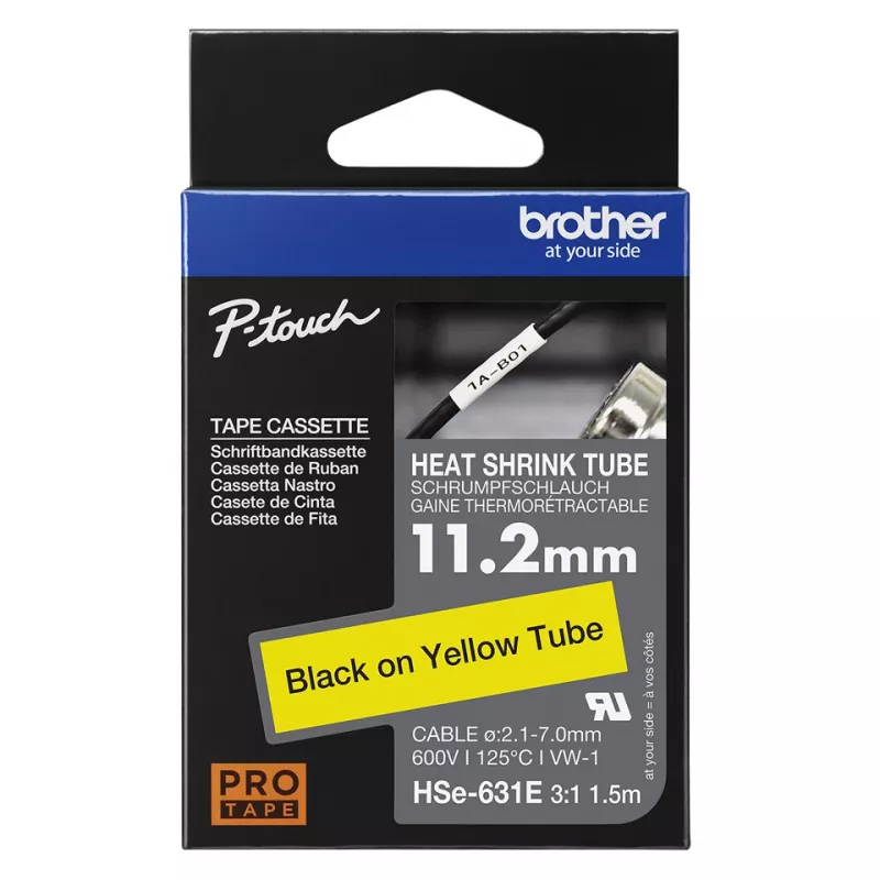 Brother HSE-631E termosusitraukiančios juostos kasetė kabeliams žymėti (11,7 mm, geltona)