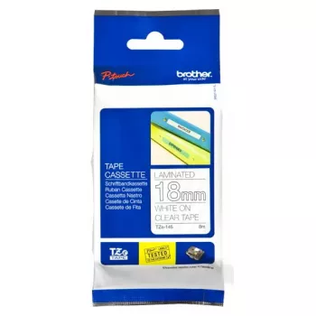 Juostelė etikečių Brother TZe145 18mm balta ant permatomo