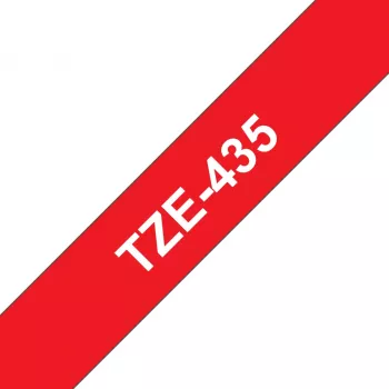 Brother TZe-435 lipni juosta etiketėms, balta su raudonu kraštu, 12 mm x 8 m