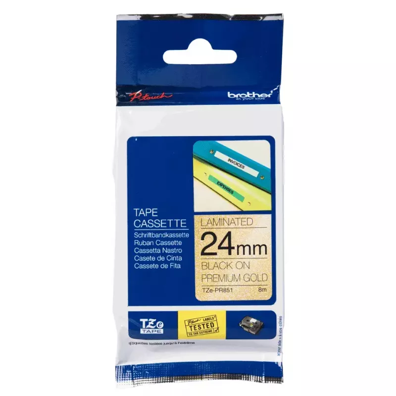 Brother TZE-PR851 juostelė etiketėms spausdinti, juoda ant auksinės