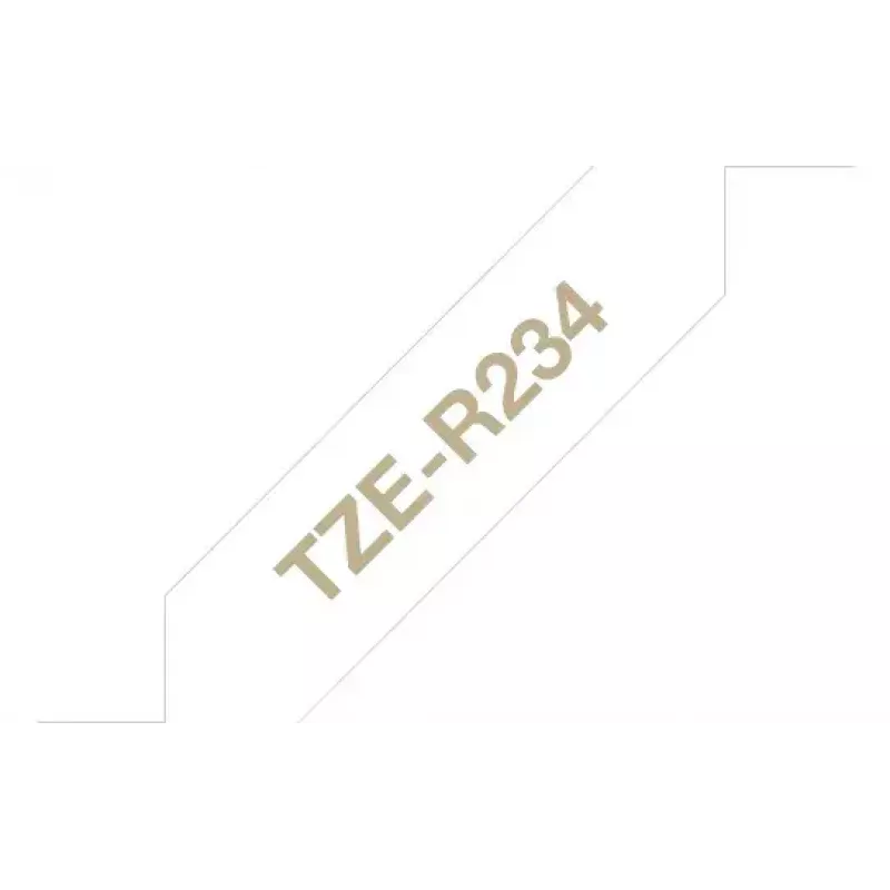 Brother TZe-R234 juostelė etikečių spausdinimui, auksiniai užrašai ant baltos juostos