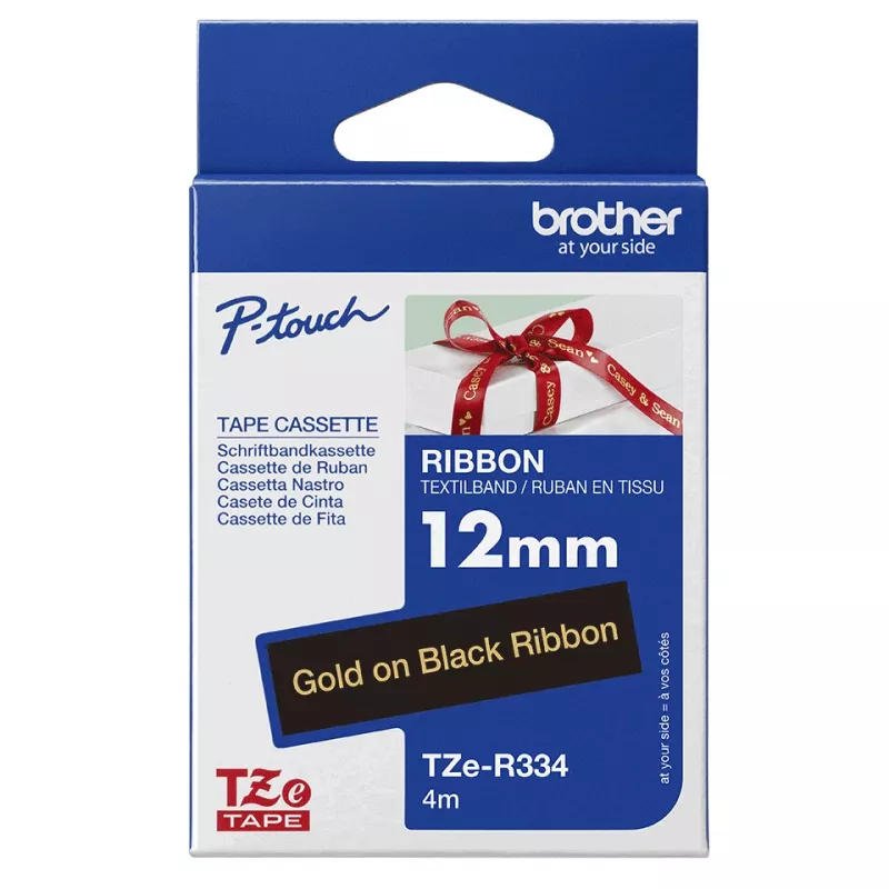 Brother TZE-R334 juostelė etiketėms Auksas ant juodo