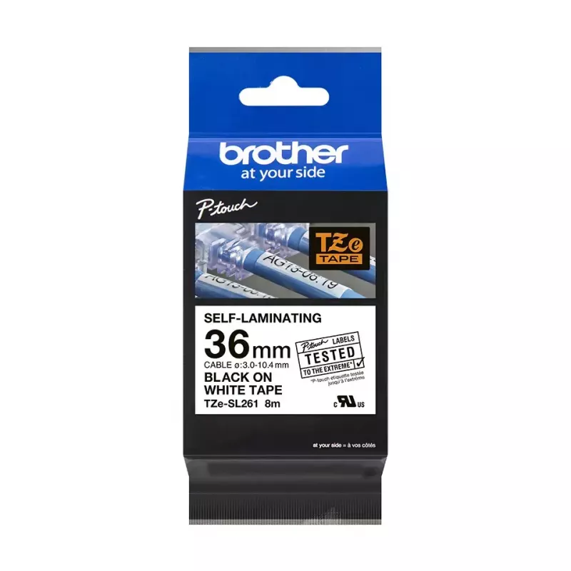 Brother TZE-SL261 lipni juosta žymėjimui, juoda ant baltos, 36 mm x 8 m