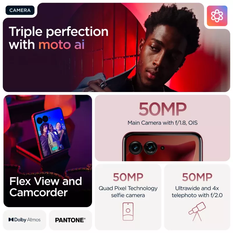 Motorola razr 60 ultra 17.7 cm (6,96 colio) sulankstomas išmanusis telefonas su dviguba SIM kortele, Android 15, 5G, USB Type-C, 16 GB RAM, 512 GB atminties, 4700 mAh, bordo spalvos