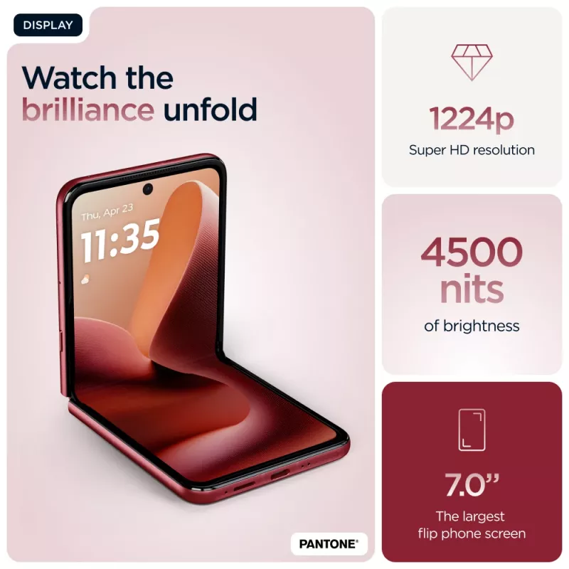 Motorola razr 60 ultra 17.7 cm (6,96 colio) sulankstomas išmanusis telefonas su dviguba SIM kortele, Android 15, 5G, USB Type-C, 16 GB RAM, 512 GB atminties, 4700 mAh, bordo spalvos