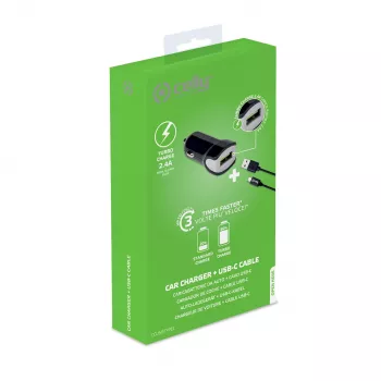 Celly CCUSBTYPEC automobilinis įkroviklis su USB Type-C laidu, juodas