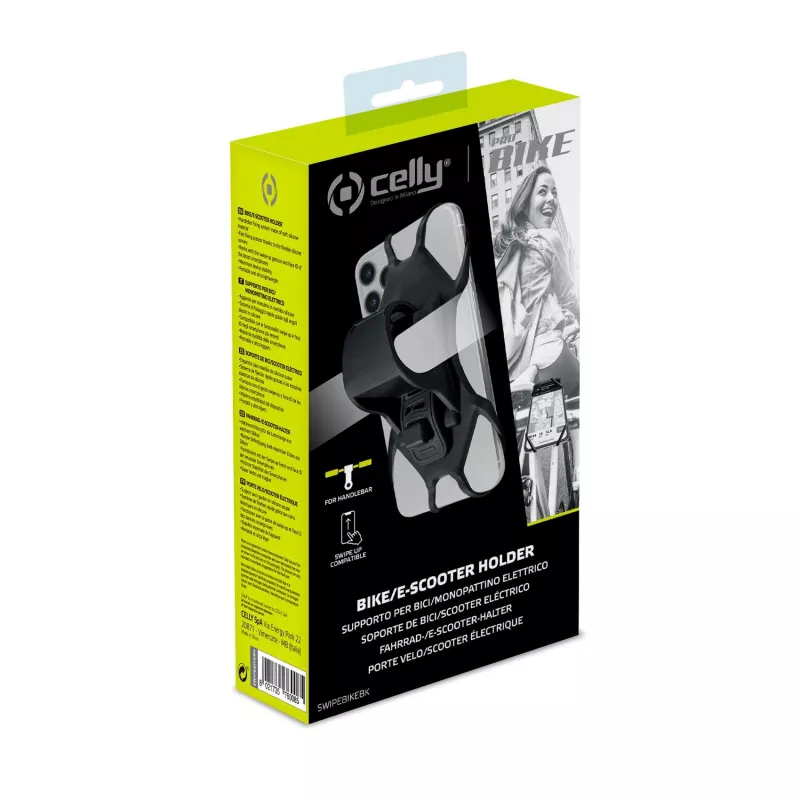 Celly SWIPEBIKEBK mobiliojo telefono laikiklis dviračiui ir paspirtukui, juodas
