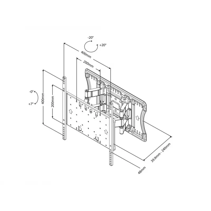 Multibrackets M VESA Super Slim Tilt & Turn HD laikiklis, 52 kg, 40–85 col., VESA 100x100–400x400 mm, juodas