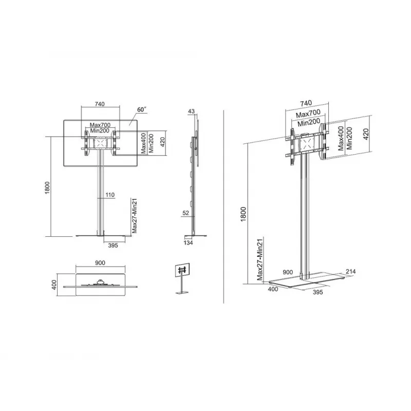 Multibrackets M 180 Single Black grindinis stovas su pagrindu