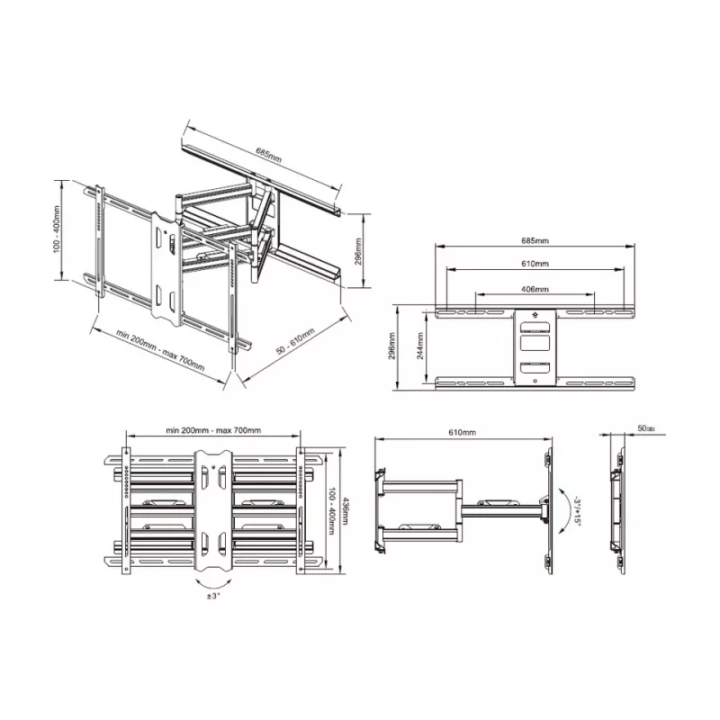 Laikiklis televizoriui Multibrackets M Universal Flexarm Pro 60 kg sunkusis juodas