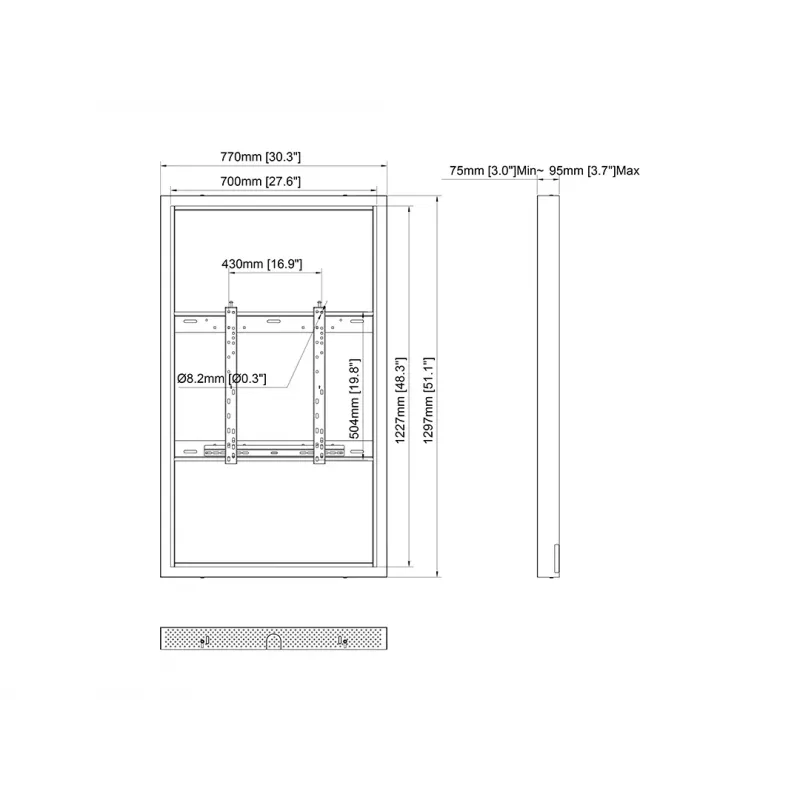Multibrackets M Pro Series korpusas 55 colių sieninis vidutinis juodas plieninis vertikaliai / horizontaliai